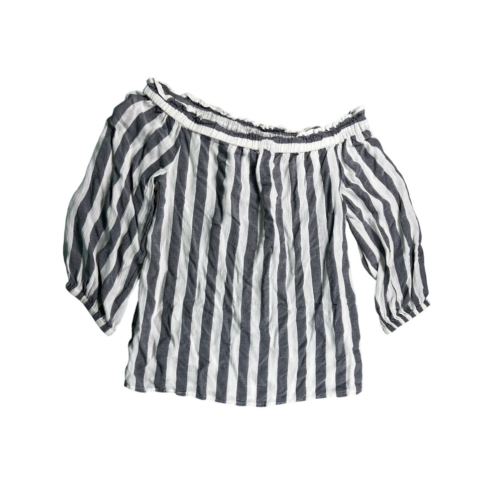 Banana Republic Large Off Shoulder Striped Blouse 100% Rayon Gray White